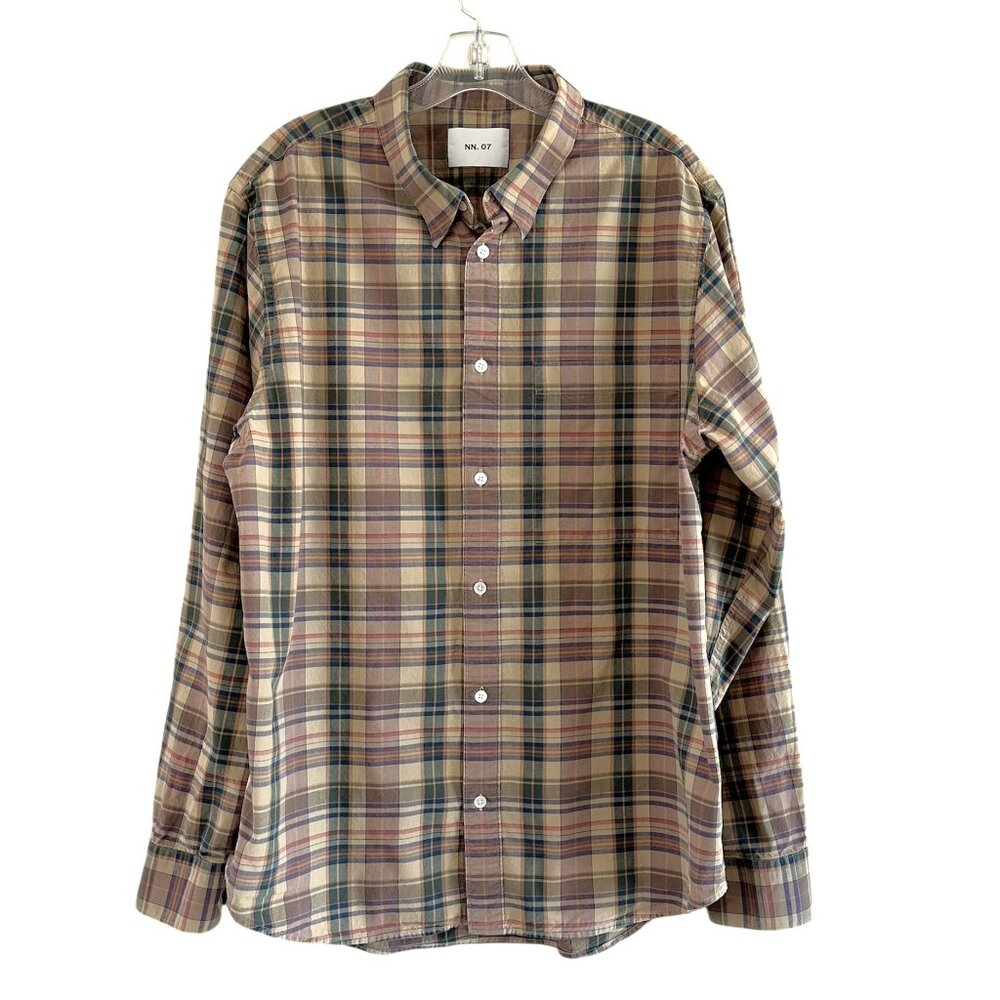 NN.07 No Nationality Cohen 5204 Tan Plaid Cotton Button-Up Shirt